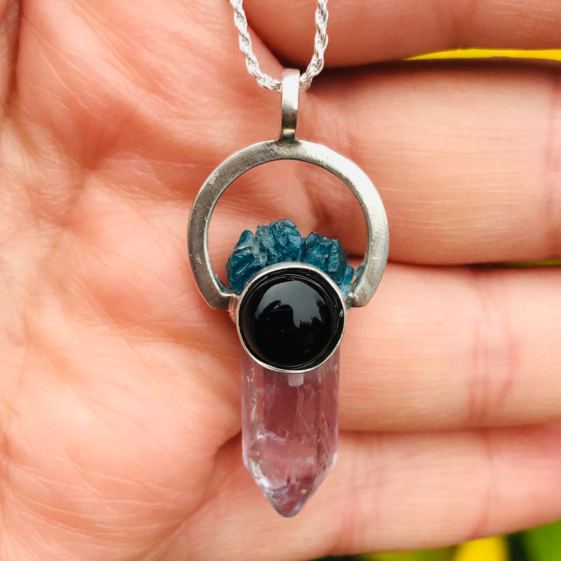 Colgante Circle Moon Amatista Cristalina
